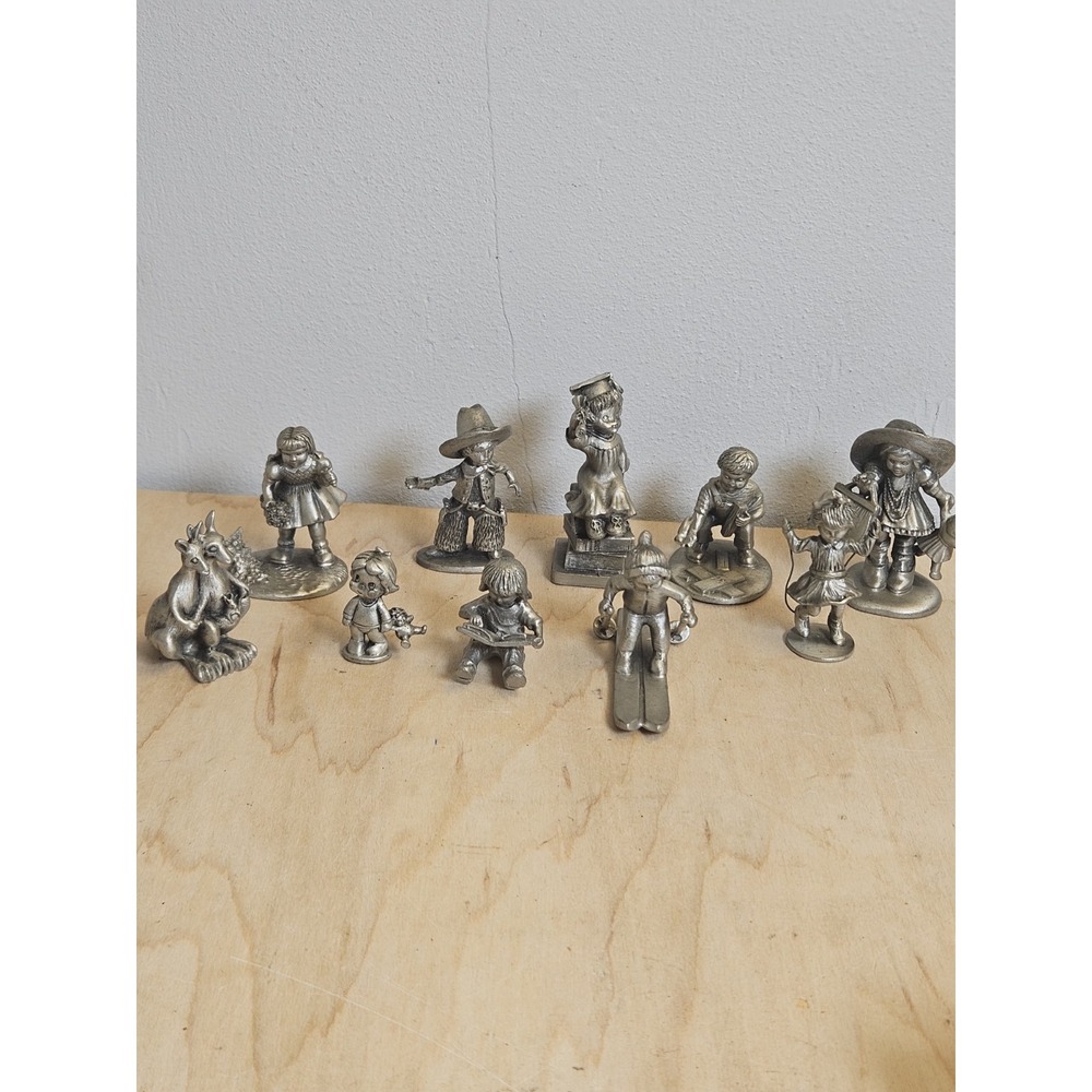 Vintage Hudson Fine Pewter Figurines Lot of 10 Children Animals 1980-1984 USA